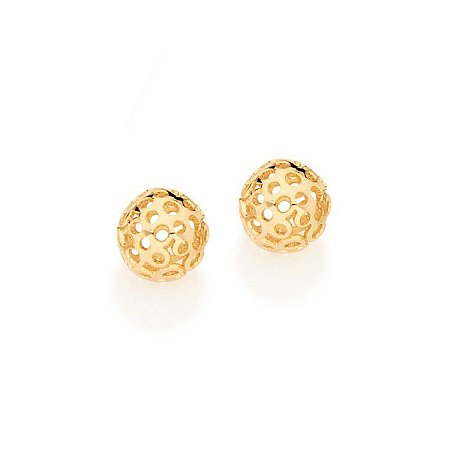 BRINCO FOLHEADO A OURO GLOBO VAZADO. MED 8MM ROMMANEL 525122