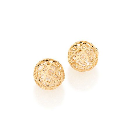 BRINCO FOLHEADO A OURO GLOBO VAZADOS COM CRISTAIS. MED 10MM ROMMANEL 525137