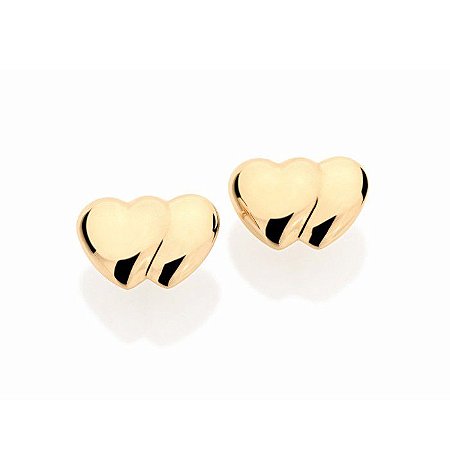 BRINCO FOLHEADO A OURO CORAÇÕES LISOS SOBREPOSTOS. MED 0,5CM ROMMANEL 523611