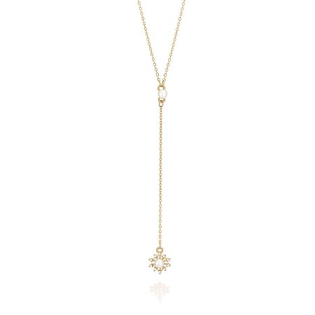 COLAR GRAVATA FOLHEADO A OURO COM PÉROLAS E ZIRCÔNIAS. MED 50CM ROMMANEL 531962