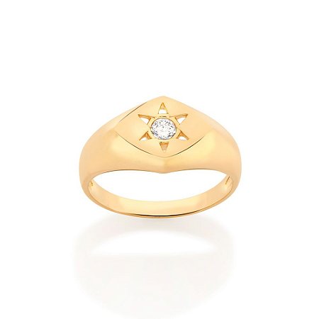 ANEL FOLHEADO A OURO ESTRELA COM ZIRCÔNIA ROMMANEL 512995