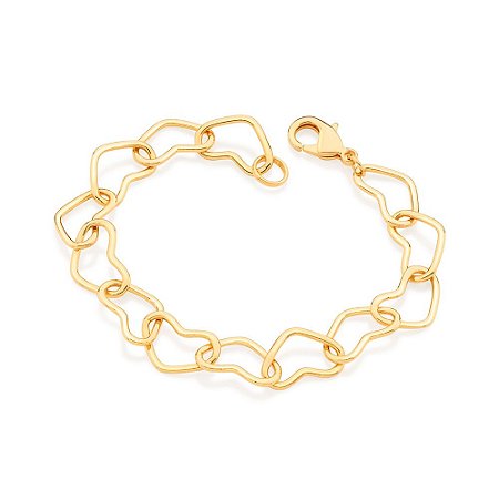 PULSEIRA FOLHEADO A OURO CORAÇÕES. MED 19CM ROMMANEL 551729