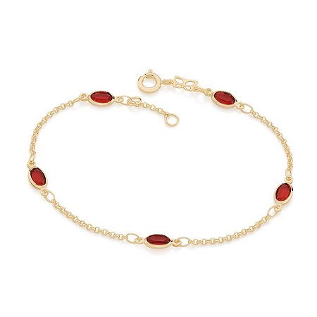 PULSEIRA FOLHEADO A OURO COM CRISTAIS VERMELHO. MED 19CM ROMMANEL 551614