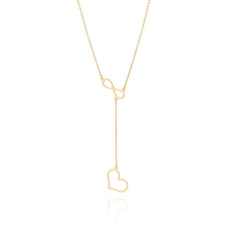 COLAR GRAVATA FOLHEADO A OURO CORAÇÃO INFINITO. MED 45CM ROMMANEL 532068