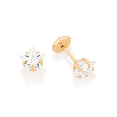 BRINCO INFANTIL FOLHEADO A OURO ESTRELA DE ZIRCÔNIA. MED 0,5MM ROMMANEL 524224