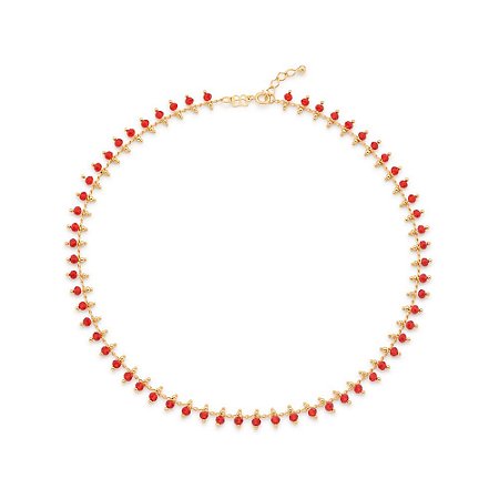 GARGANTILHA FOLHEADO A OURO COM MIÇANGAS VERMELHO. MED 42CM ROMMANEL 532158