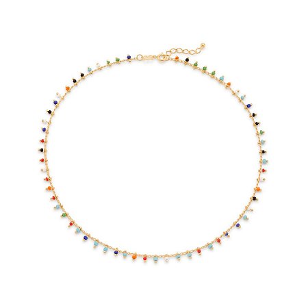 GARGANTILHA FOLHEADO A OURO COM MIÇANGAS COLORIDAS. MED 45CM ROMMANEL 532157