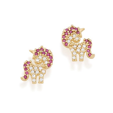 BRINCO INFANTIL FOLHEADO A OURO UNICÓRNIO COM ZIRCÔNIAS. MED 1,1CM ROMMANEL 526321