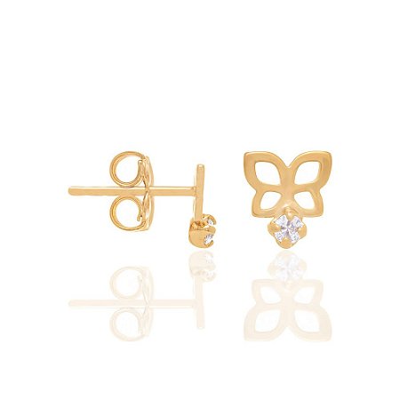 BRINCO INFANTIL FOLHEADO A OURO BORBOLETA COM ZIRCÔNIA. MED 0,7MM ROMMANEL 526050