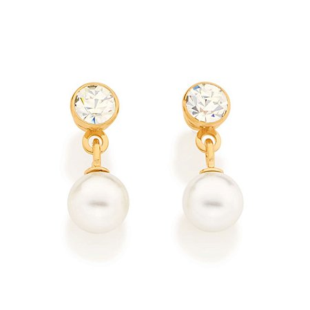 BRINCO FOLHEADO A OURO COM CRISTAIS E PÉROLA. MED 1,4CM ROMMANEL 523951