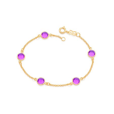 PULSEIRA FOLHEADO A OURO COM CRISTAIS COLORIDOS. MED 18/19CM ROMMANEL 551281