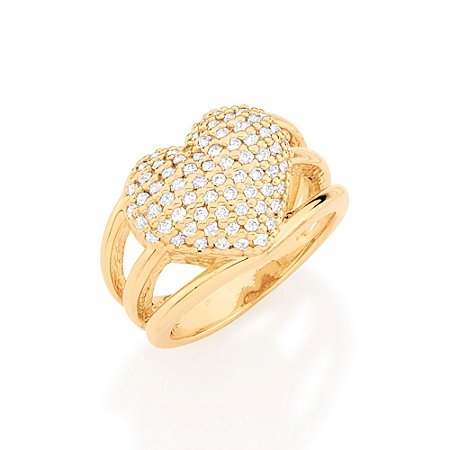 ANEL FOLHEADO A OURO CORAÇÃO CRAVEJADO ROMMANEL 511357