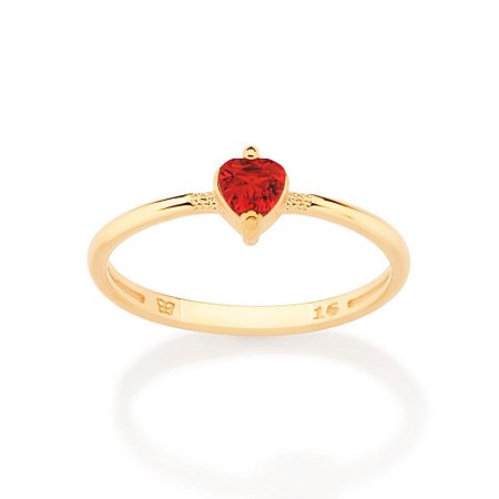 ANEL SOLITÁRIO FOLHEADO A OURO CORAÇÃO CRISTAL VERMELHO ROMMANEL 513030