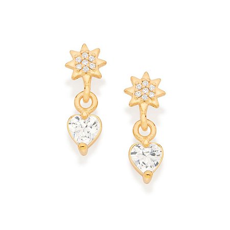 BRINCO FOLHEADO A OURO COM CORAÇÃO PENDURADO MED 1,4 CM ROMMANEL 526727