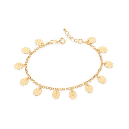 PULSEIRA FOLHEADO A OURO COM SÍMBOLOS DIVERSOS. MED 20CM ROMMANEL 551745