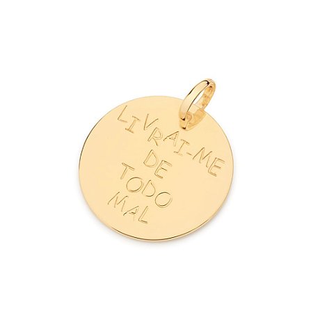 PINGENTE MEDALHA FOLHEADO A OURO LIVRAI-ME DE TODO MAL. MED 2,6CM ROMMANEL 542456