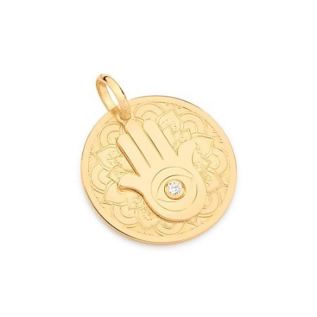 PINGENTE MEDALHA FOLHEADO A OURO MÃO DE FÁTIMA. MED 2,6CM ROMMANEL 542457