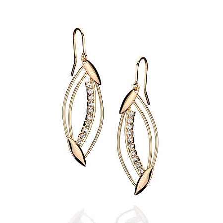BRINCO NAVETE FOLHEADO A OURO COM CRISTAIS. MED 3,8CM ROMMANEL 523526
