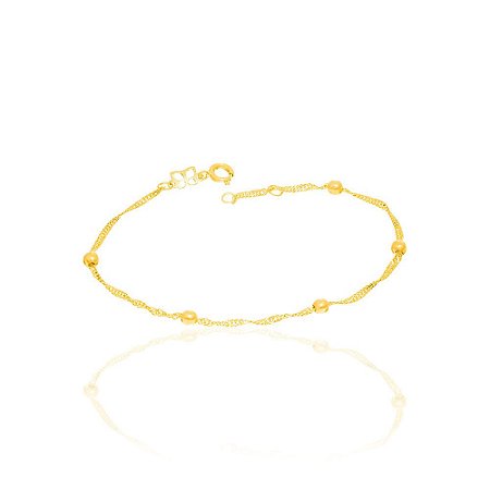 PULSEIRA FOLHEADO A OURO FIO CINGAPURA COM BOLAS. MED 19CM ROMMANEL 551370