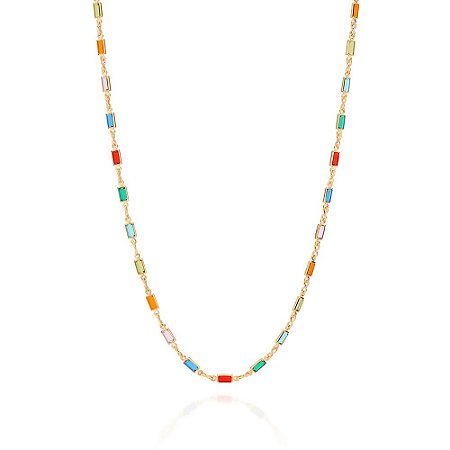 GARGANTILHA FOLHEADO A OURO COM PEDRAS COLORIDAS. MED 50CM ROMMANEL 530874