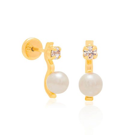 BRINCO INFANTIL FOLHEADO A OURO CRISTAL COM PÉROLA. MED 1,2CM ROMMANEL 524692