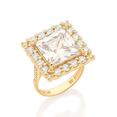 MAXI ANEL FOLHEADO A OURO COM ZIRCÔNIA QUADRADA ROMMANEL 513045
