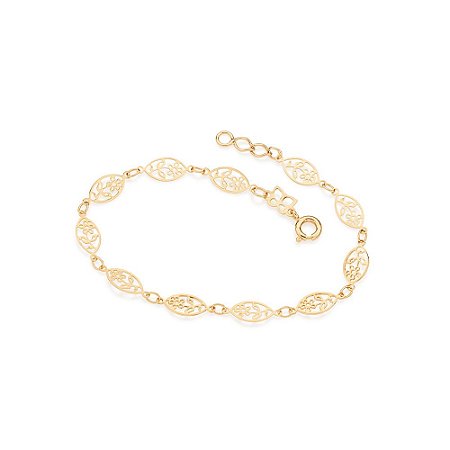 PULSEIRA FOLHEADO A OURO COM FLORES. MED 19CM ROMMANEL 551221