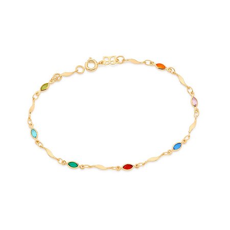 PULSEIRA FOLHEADO A OURO COM CRISTAIS COLORIDOS. MED 18/19/20CM ROMMANEL 550643
