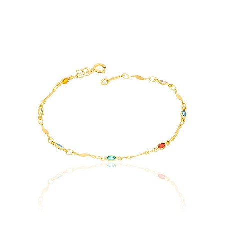 PULSEIRA FOLHEADO A OURO COM CRISTAIS COLORIDOS. MED 18/19/20CM ROMMANEL 550643