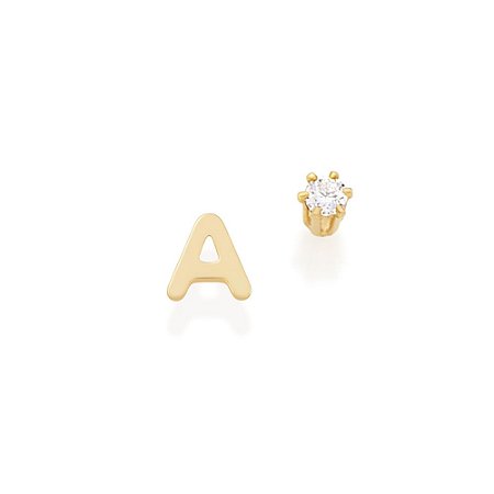 BRINCO FOLHEADO A OURO LETRA COM ZIRCÔNIA. MED 0,70MM ROMMANEL 525874