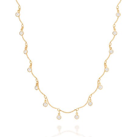 GARGANTILHA FOLHEADA A OURO COM ZIRCÔNIAS. MED 42CM ROMMANEL 532053