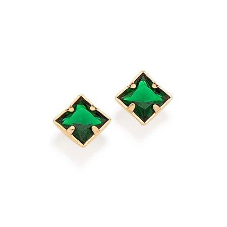BRINCO FOLHEADO A OURO COM CRISTAL QUADRADO VERDE. MED 0,7CM ROMMANEL 526246