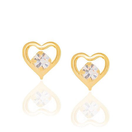 BRINCO FOLHEADO A OURO CORAÇÃO COM CRISTAL. MED 0,7CM ROMMANEL 522541