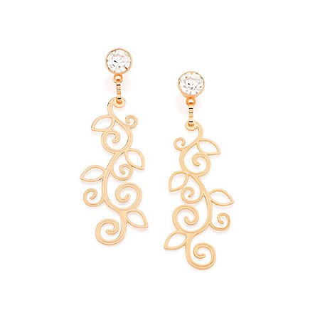 BRINCO FOLHEADO A OURO GALHOS COM CRISTAIS. MED 5,2CM ROMMANEL 524072