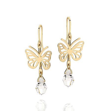 BRINCO FOLHEADO A OURO BORBOLETA COM CRISTAL. MED 3,2CM ROMMANEL 524096