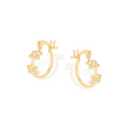 ARGOLA INFANTIL FOLHEADO A OURO ESTRELAS E CRISTAIS COLORIDOS. MED 1,5CM ROMMANEL 522369