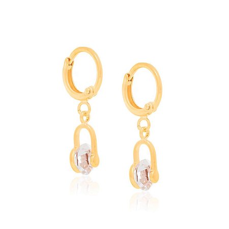 ARGOLA FOLHEADO A OURO COM CRISTAL PENDURADO. MED 2,3CM ROMMANEL 523033