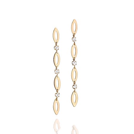 BRINCO NAVETE FOLHEADO A OURO COM ZIRCÔNIAS. MED 5,9CM ROMMANEL 523800