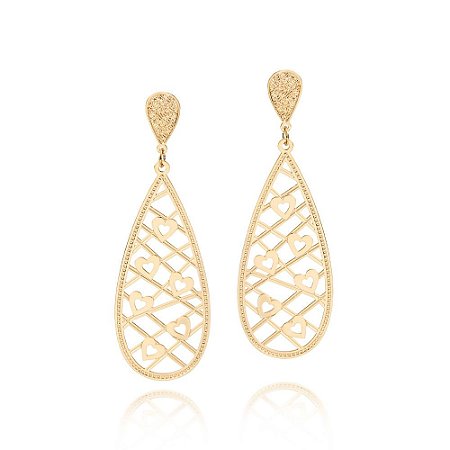 BRINCO FOLHEADO A OURO GOTA VAZADA. MED 6,3CM ROMMANEL 524482