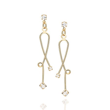 BRINCO FOLHEADO A OURO FIO TORCIDO COM CRISTAL. MED 3,9CM ROMMANEL 524646
