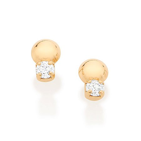 BRINCO MEIA BOLA FOLHEADO A OURO COM ZIRCÔNIAS BRANCO. MED 0,70CM ROMMANEL 526804