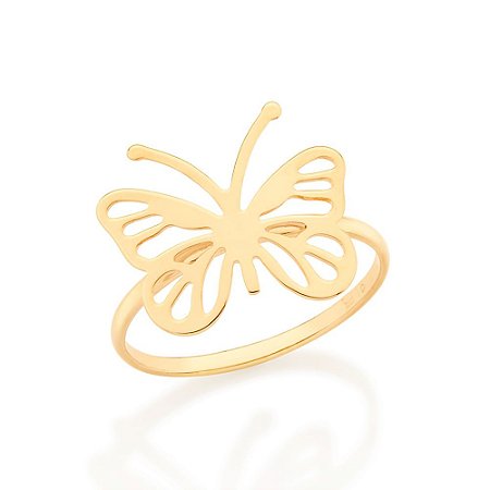 ANEL FOLHEADO A OURO BORBOLETA VAZADA ROMMANEL 513051