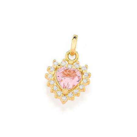 PINGENTE FOLHEADO A OURO CORAÇÃO COM CRISTAL ROSA. MED 1,8CM ROMMANEL 542377