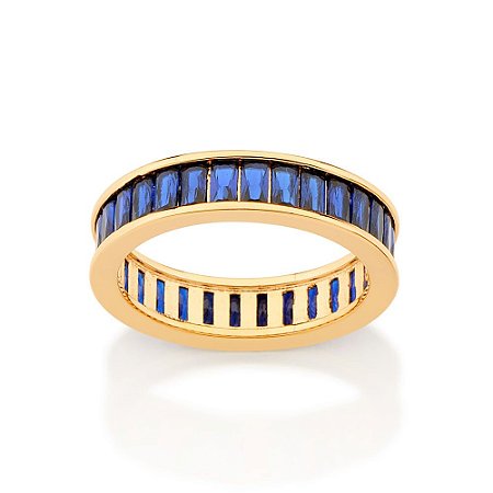 MEIA ALIANÇA FOLHEADO A OURO COM ZIRCÔNIAS AZUL ROMMANEL 513081