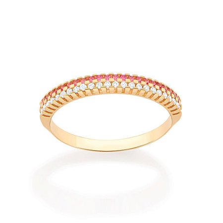MEIA ALIANÇA FOLHEADO A OURO COM ZIRCÔNIAS ROSA COM BRANCO ROMMANEL 513084