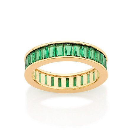 MEIA ALIANÇA FOLHEADO A OURO COM ZIRCÔNIAS VERDE ROMMANEL 513082