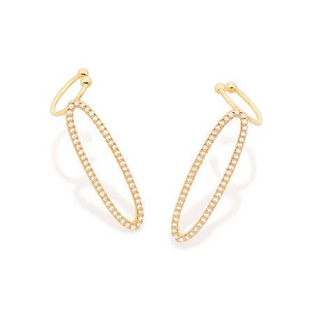 EAR CUFF OVAL COM PIERCING DE PRESSÃO FOLHEADO A OURO COM ZIRCÔNIAS. MED 3CM ROMMANEL 526799