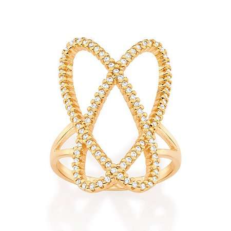 ANEL OVAL FOLHEADO A OURO COM ZIRCÔNIAS ROMMANEL 513073