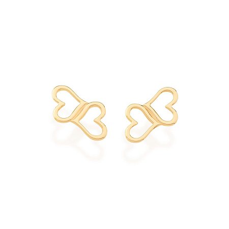 BRINCO FOLHEADO A OURO 2 CORAÇÕES. MED 1CM ROMMANEL 525535