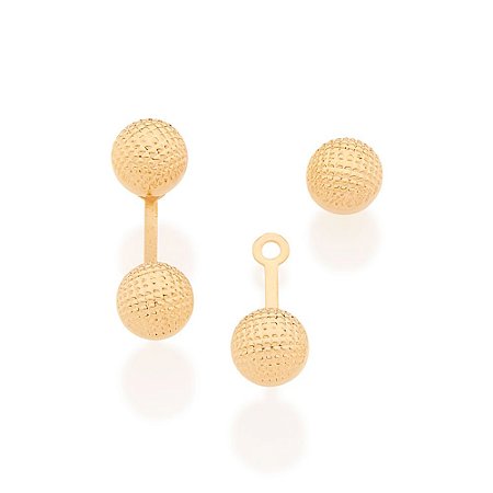 EAR JACKET FOLHEADO A OURO COM BOLAS TRABALHADAS. MED 1,8CM ROMMANEL 525726